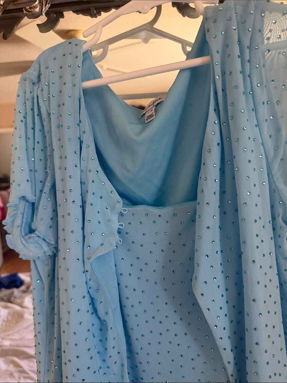 love, Fire Light Blue Beaded Long Sleeve Evening Dress